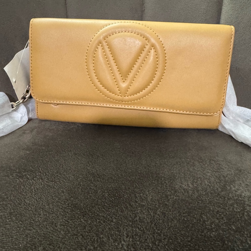 Mario Valentino tan leather wallet on chain